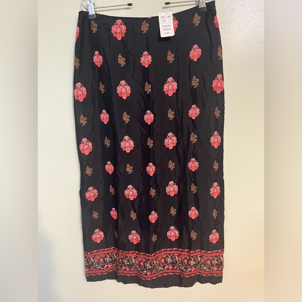 Hennes Collection Womens Viscose Floral Black and Pink Maxi Skirt 42/US 12 NWT
